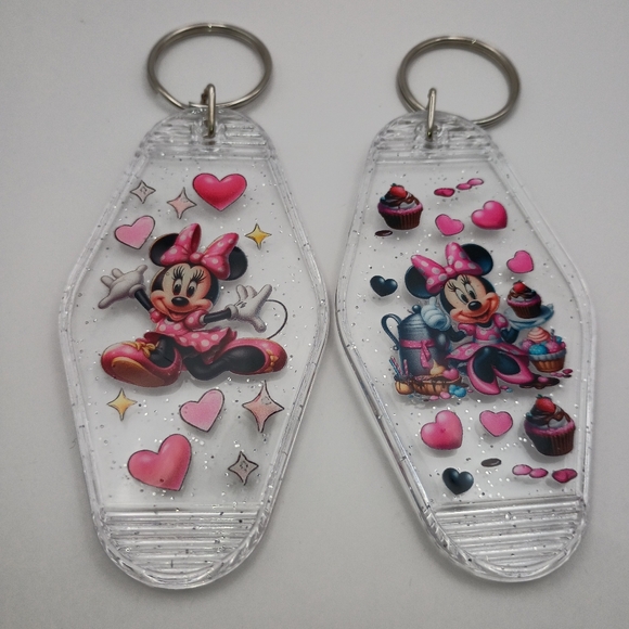 Hand Crafted Accessories - Motel Keychain Custom Retro Set Of 2 Clear Minnie Mouse Keychains Keyrings